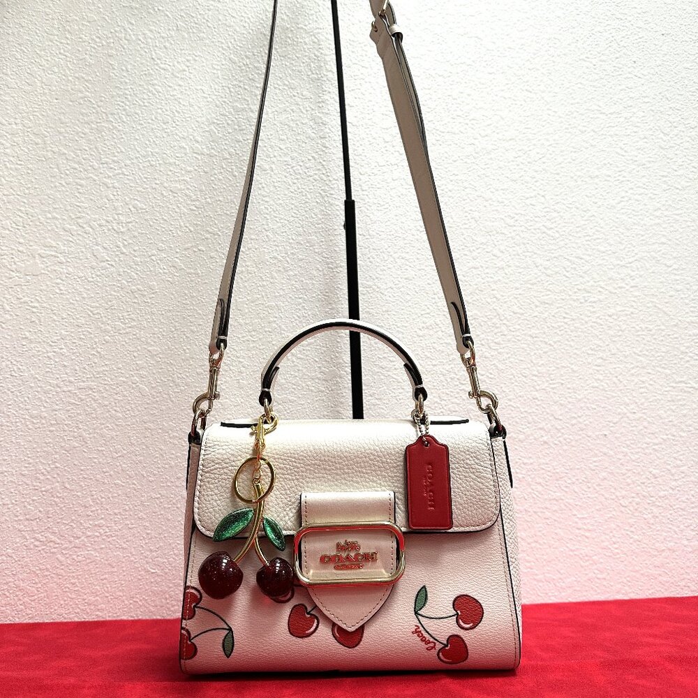 Coach Morgan Top Handle Satchel Bag CF419 in Chalk Leather & Cherry Print - EUC - Picture 2 of 15
